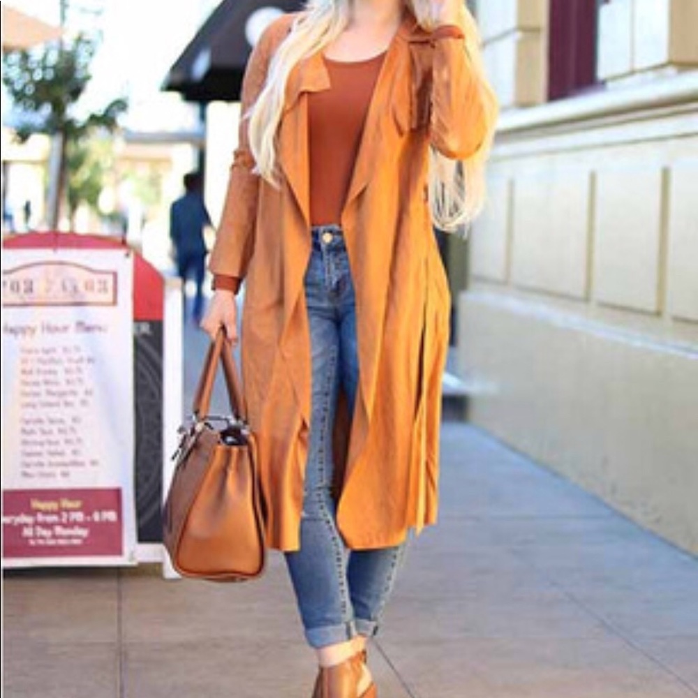 Brown Suede Self Tie Duster Coat